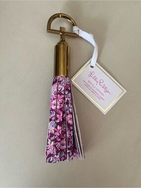 Lilly Pulitzer Gold Bottle Opener Key Tassel with Pink Floral Strap